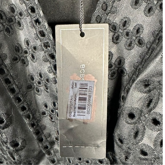 BCBGMaxazria women's embroidered faux leather black mini dress Small NWT - Picture 4 of 6
